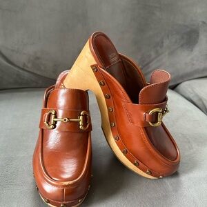 Jeffrey Campbell Brown Leather Mules with Gold Accents